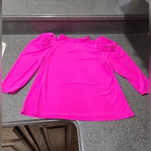 CeCe Bright Fuchsia Ruffle Neck Long-Sleeve Top